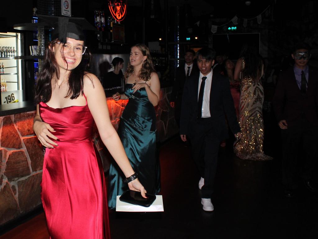 Maddison McCormick, Jamie Rowley, Patrick Tidalgo at the Palmerston College formal 2023.