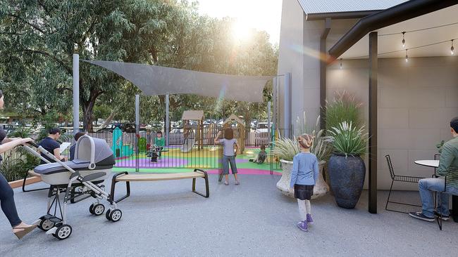 Nepean Village's new outdoor dining precinct will feature a playground to keep the kids entertained.