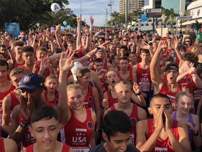 Competitors line p for the 5.7km Fun Run at the 2018 Gold Coast Marathon. Photo: Britt Ramsey