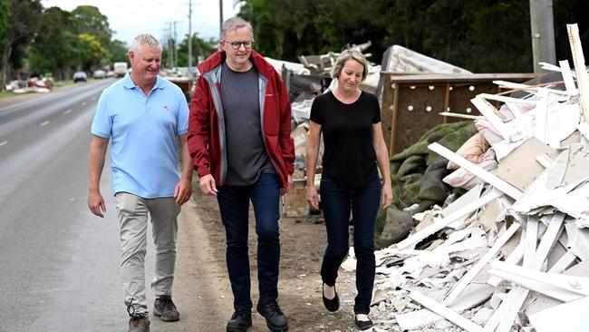 Anthony Albanese tours flood-affected homes. Picture: Getty Images