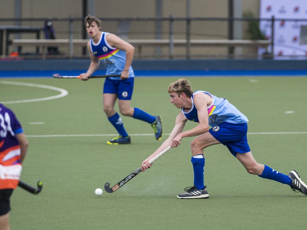 Tom Campbell of Toowoomba 2 against Fraser Coast in Hockey Queensland Championships at Clyde Park, Sunday, May 2, 2021. Picture: Kevin Farmer