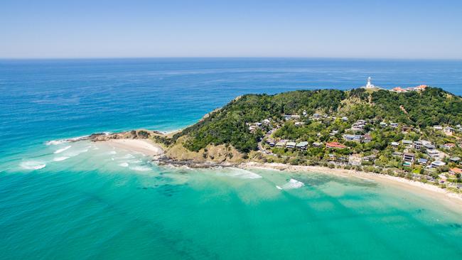 An aerial view of Wategoes beach in Byron Bay in New South Wales, Australia