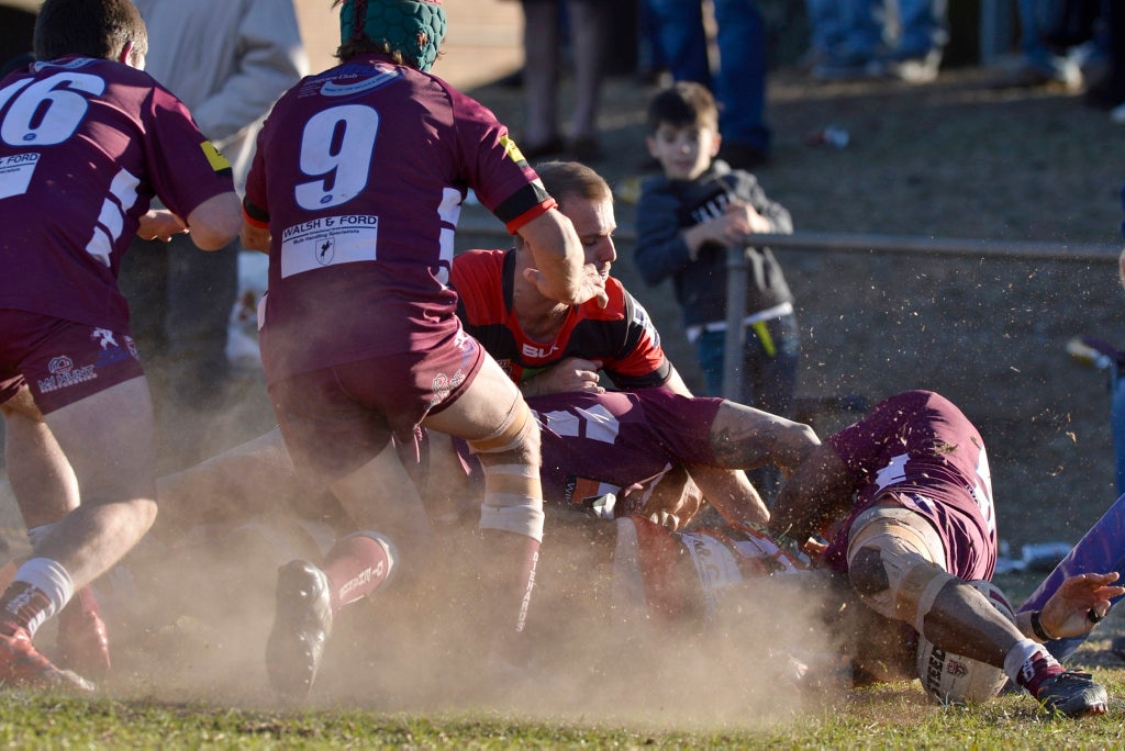 A Hugh Sedger try for Valleys Roosters against Dalby Diehards in TRL Premiership qualifying final rugby league at Glenholme Park, Sunday, August 12, 2018. Picture: Kevin Farmer