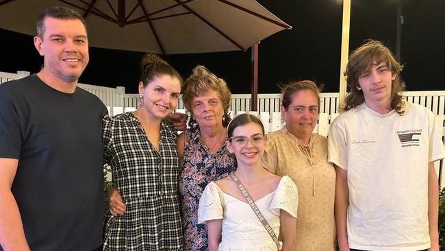 Ben Stonehouse with family members Jason, Vicki, Elizabeth, Mila and mother Christie. Picture: Supplied