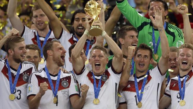 German players celebrate after winning the World Cup. Picture: AP Photo.