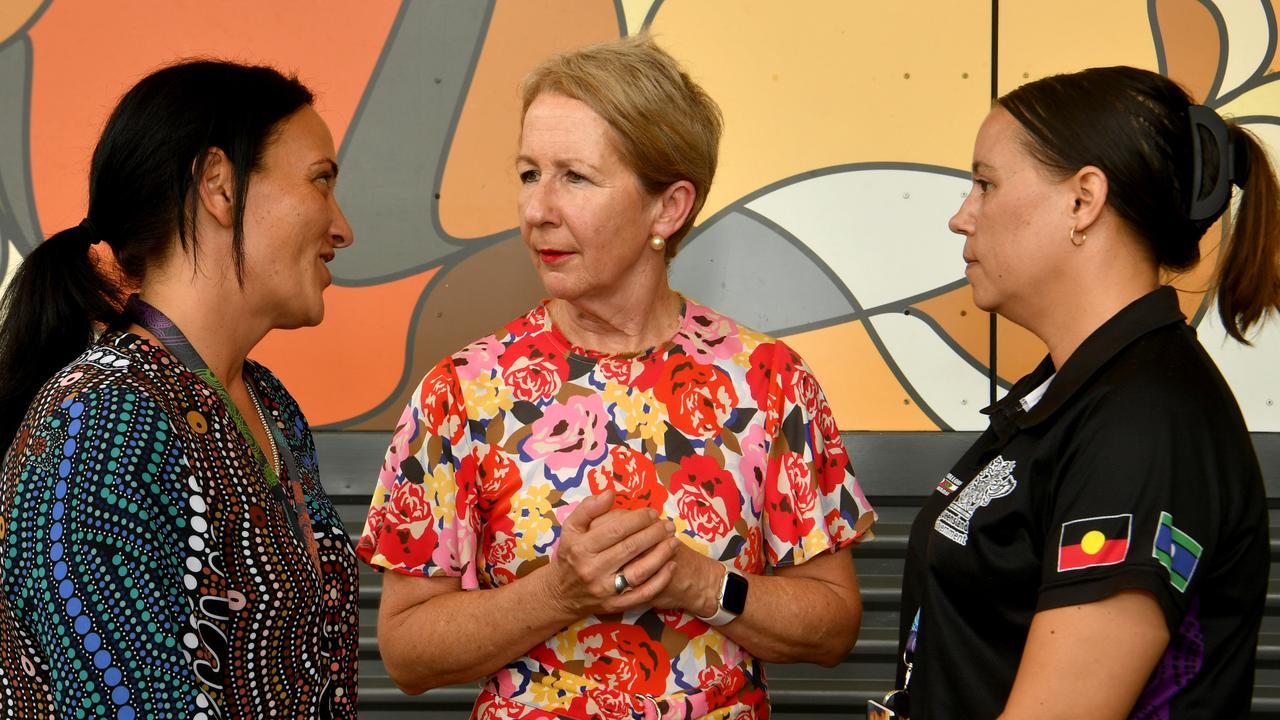 Youth Justice Minister Di Farmer with Intensive Case Worker Aida Cook and Indigenous Support Services Officer Keisha Tremlett at the Cleveland Bay Youth Detention Centre. Picture: Evan Morgan