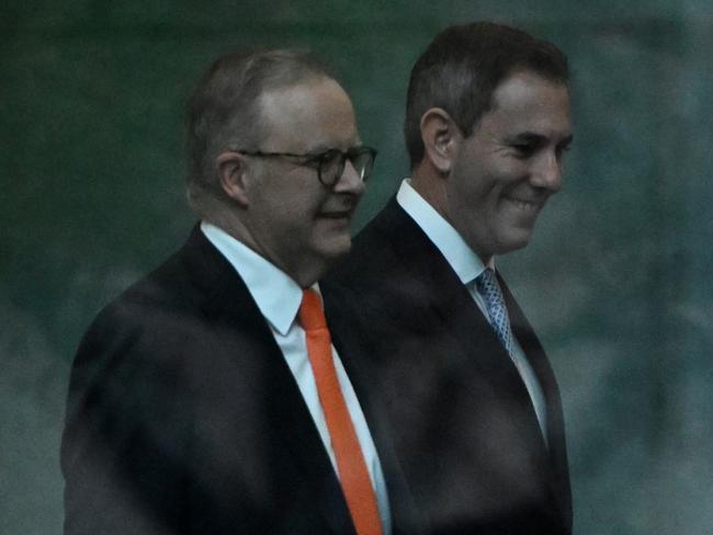 CANBERRA, AUSTRALIA - MAY 15: Prime Minister of Australia, Anthony Albanese and Treasurer of Australia, the Hon Dr Jim Chalmers MP (R) arrive for post budget media interviews at Parliament House on May 15, 2024 in Canberra, Australia. Australia's Labor government is grappling with a slowing economy, weaker commodity prices, soaring housing costs and a softening labor market. It unveiled its federal budget on May 14. The budget is seen as a key opportunity for the Labor government to deliver broad economic support that analysts say is fundamental to re-election chances next year. (Photo by Tracey Nearmy/Getty Images)