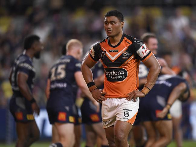 NRL 2023 RD18 North Queensland Cowboys v Wests Tigers – Stefano Utoikamanu, Dejection. Picture: NRL Photos