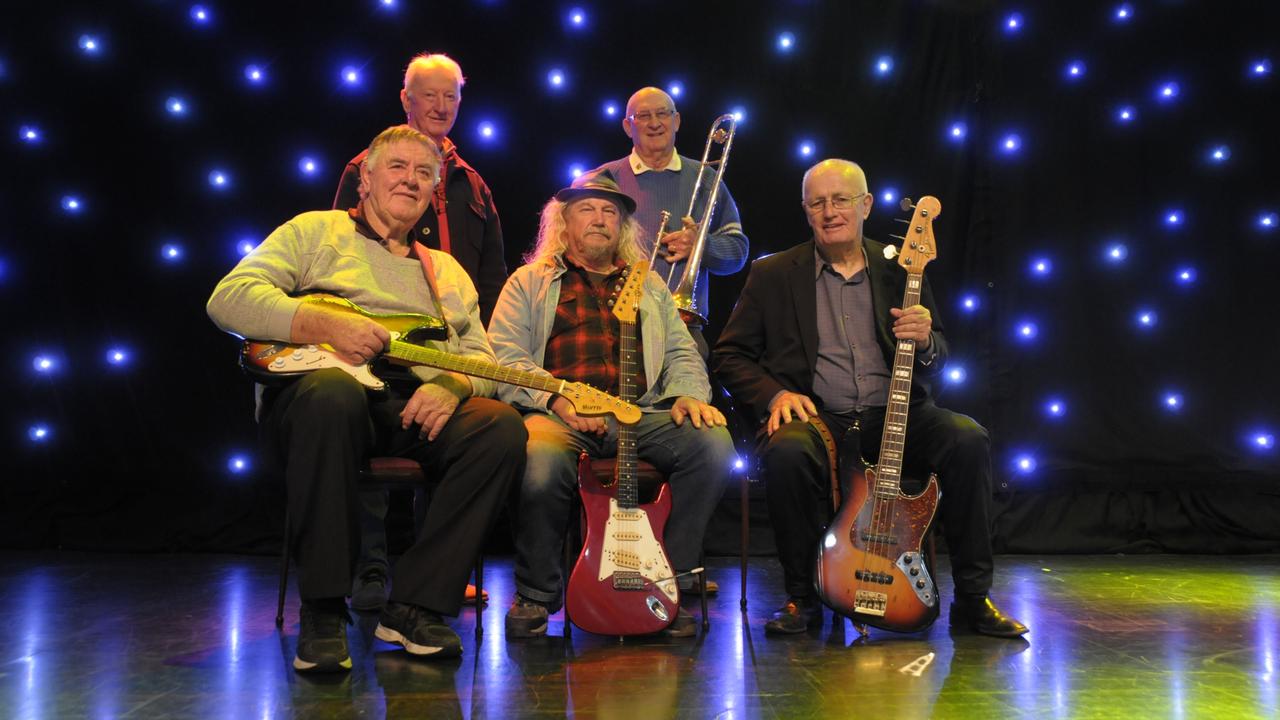 Iconic Toowoomba band Chapter III members (back from left) Colin Zeller and Ian "Corky" Corkill and (front from left) Kerry Wright, Warren Gelheer and Raymond Moore are reuniting for an upcoming charity tribute show. Picture: Rhylea Millar