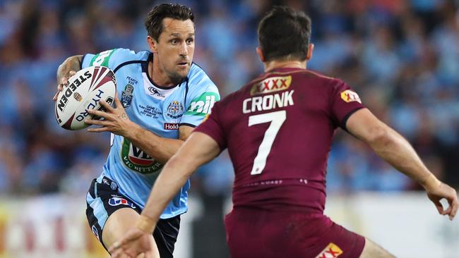 Mitchell Pearce was impressive in NSW’s emphatic win over Queensland in game one at Suncorp Stadium. Picture: Brett Costello