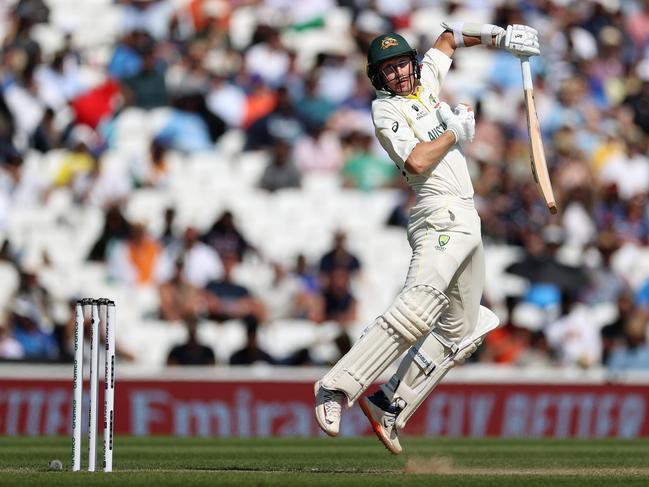 Marnus Labuschagne fends off a short delivery. Picture: Getty Images