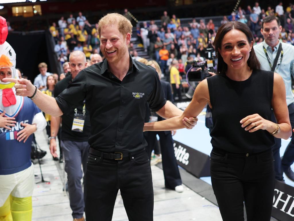 Prince Harry, Duke of Sussex and Meghan, Duchess of Sussex arrive at the Wheelchair Basketball Finals between USA and France. Picture: Chris Jackson/Getty Images for the Invictus Games Foundation