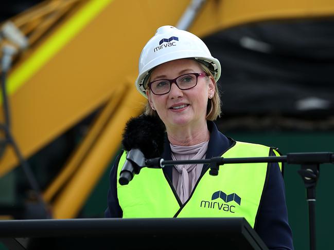 Mirvac Managing Director and CEO, Susan Lloyd-Hurwitz; giving a speech before breaking ground at the next stage of development at Green Square Town Centre despite the recession brought on by COVID-19. Jane Dempster/The Australian.