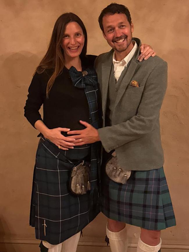 Alexandra Keating and husband Rupert Sanders cradling her baby bump. Picture: Instagram
