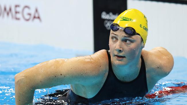 Australia’s Cate Campbell after finishing sixth in the 100m freestyle final. Picture. Brett Costello