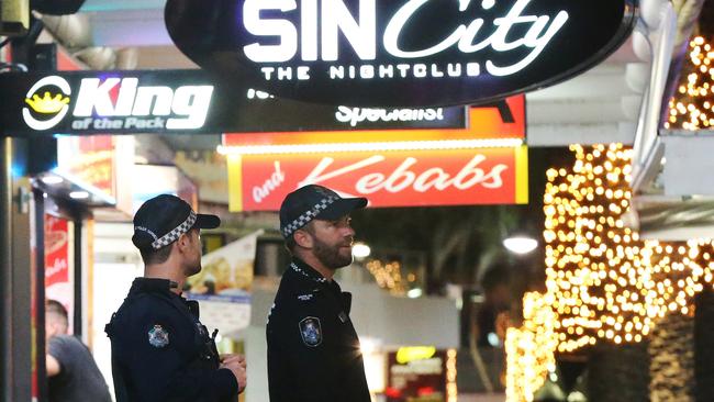 Police on patrol in Surfers Paradise. Picture: Glenn Hampson.