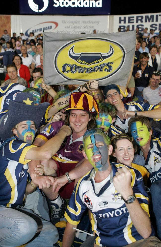 Peter Coventry of Townsville in the big blue hat and Matt Sullivan of Brisbane in the Broncos colours