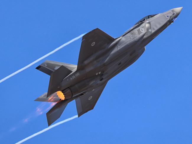 The 2019 Australian International Airshow at Avalon Airport where the RAAF put on a practice run called 'The Hour of Power', before the official trade day starts tomorrow. The  F-35A Joint Strike Fighter.  Picture: Alex Coppel.