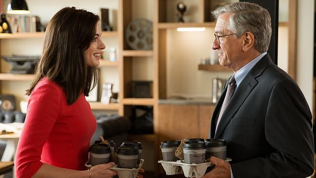 Anne Hathaway and Robert De Niro in a scene from the film <i>The Intern</i>.