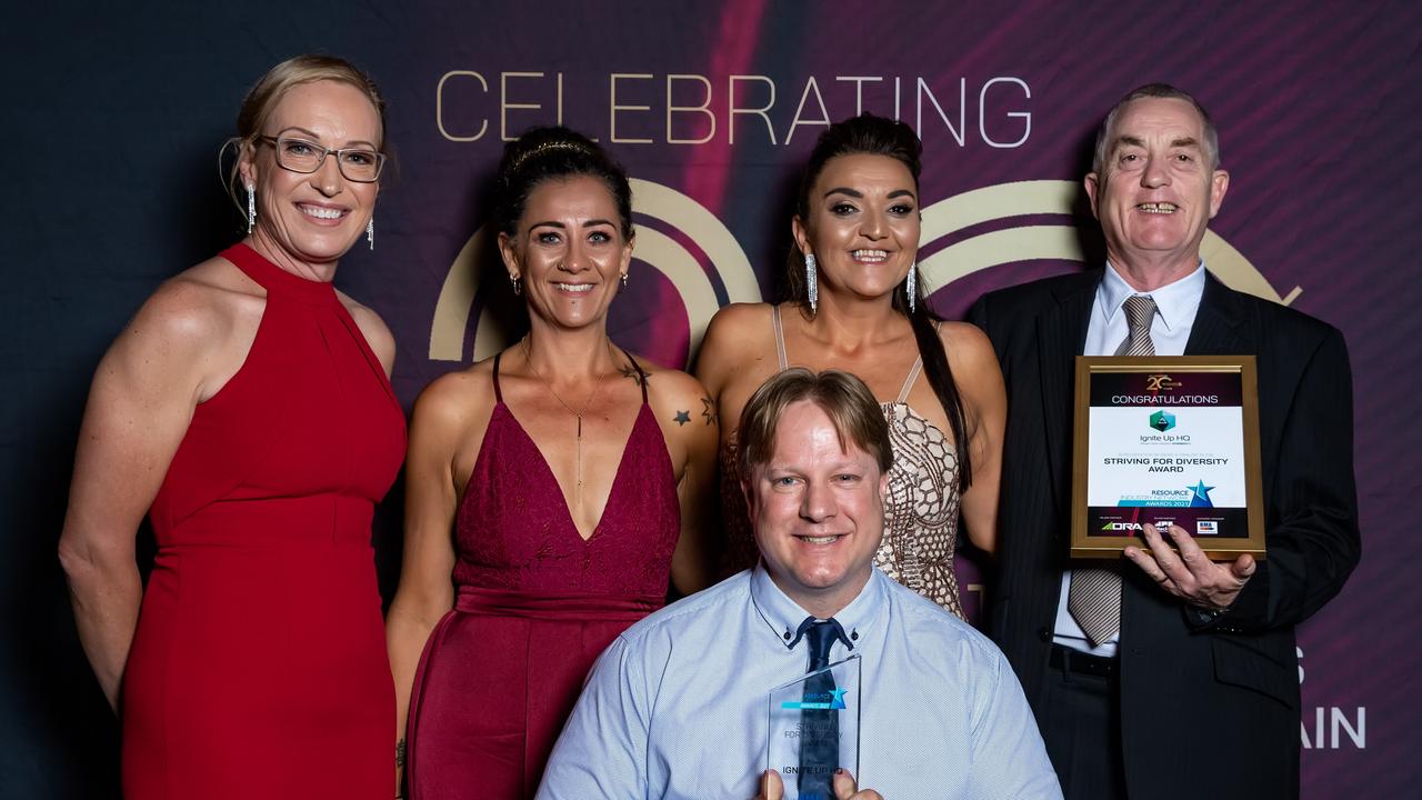 Mel Johnson, Cassandra Jansen, Brant Bugsy North and Striving for Diversity winner Andrea Campain (Ignite Up HQ) at the 2021 Resource Industry Network awards at the MECC: Picture: Tristan Mariano