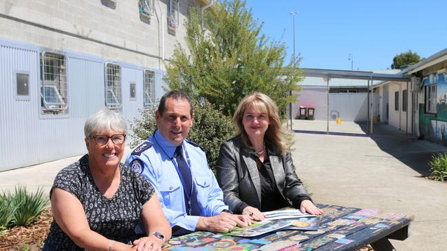 Retired Correctional Supervisor Alison McIntyre, Acting Director of Prisons David Jackson and Minister for Corrections and Rehabilitation Madeleine Ogilvie. Picture: Elise Kaine