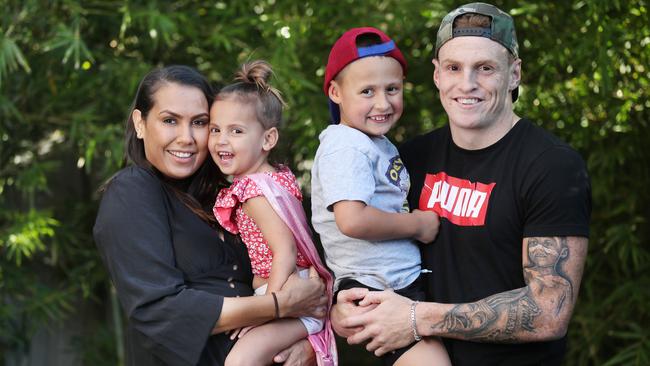 Mitch Robinson with partner Emma MacNeill, daughter Charli and son Chance.