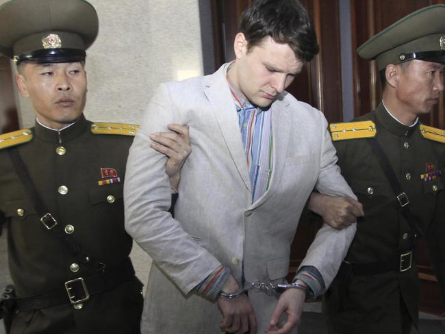 Otto Warmbier pictured during his trial in Pyongyang last year. Picture: Jon Chol Jin/AP