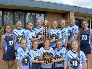 TOP LEFT: Celebrating their recent rugby league and netball victories are Our Lady of Lourdes students (back, from left) Lily Schnieder, Grace Cooper, Kylah Quaife, Eliza Morcom, Elara Salisbury, Tahlia Barnes, Jessica Watt, Amy Dann, (front, from left) Mikayla Saunders, Charlotte Baker, Lacey Free, Carrie Wyrzykowksi and Chelsee Kidd. Picture: Jason Gibbs