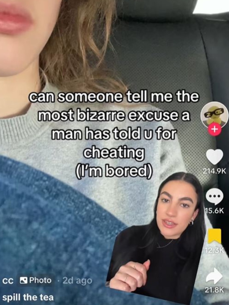 Women are exposing the ‘bizarre excuses’ men give for cheating in a new dating trend. Picture: TikTok/