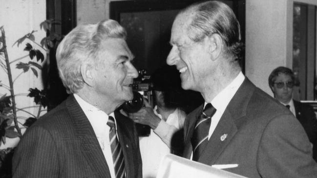 Bob Hawke and Prince Philip in Adelaide in 1986.