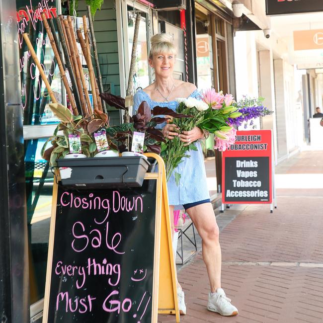 Leanne Dunn of Burleigh Blooms is closing after 30 years on James Street. Picture: Glenn Campbell