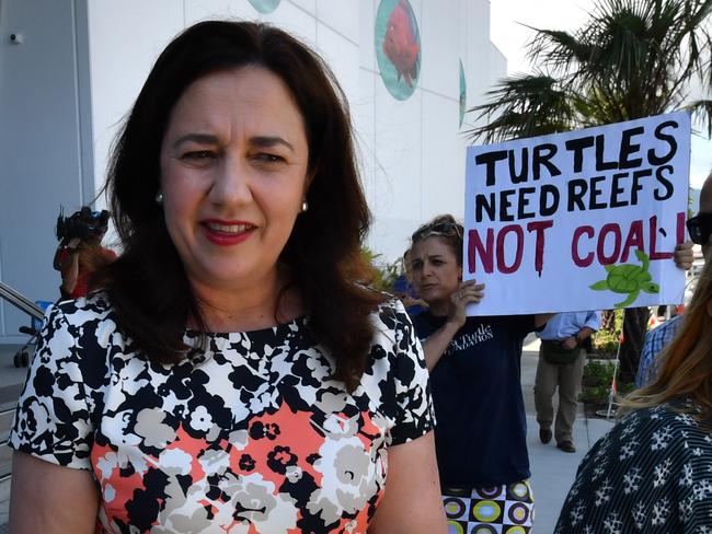 Queensland Premier Annastacia Palaszczuk needs to make a plan to solve gathering problem with the Adani mine and the next election. Picture: AAP/Darren England