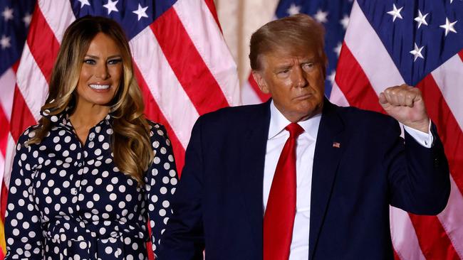 Donald and Melania Trump acknowledge supporters at the Mar-a-Lago resort in Palm Beach, Florida, on Wednesday. Picture: AFP