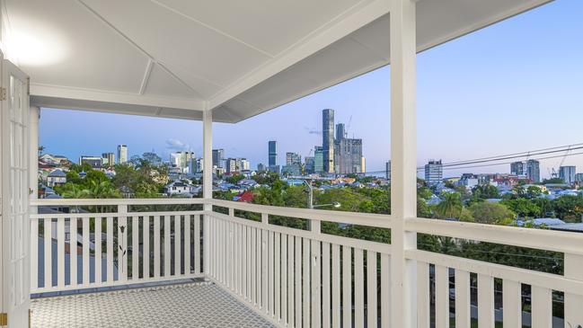 The Brisbane city skyline seen from the veranda.