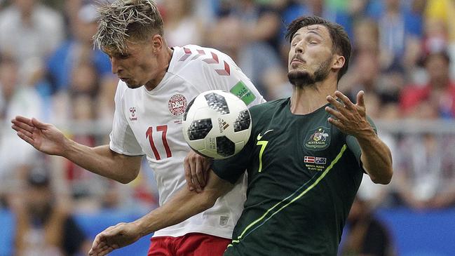 Mathew Leckie wasn’t afraid to take on the Danish defence all game.