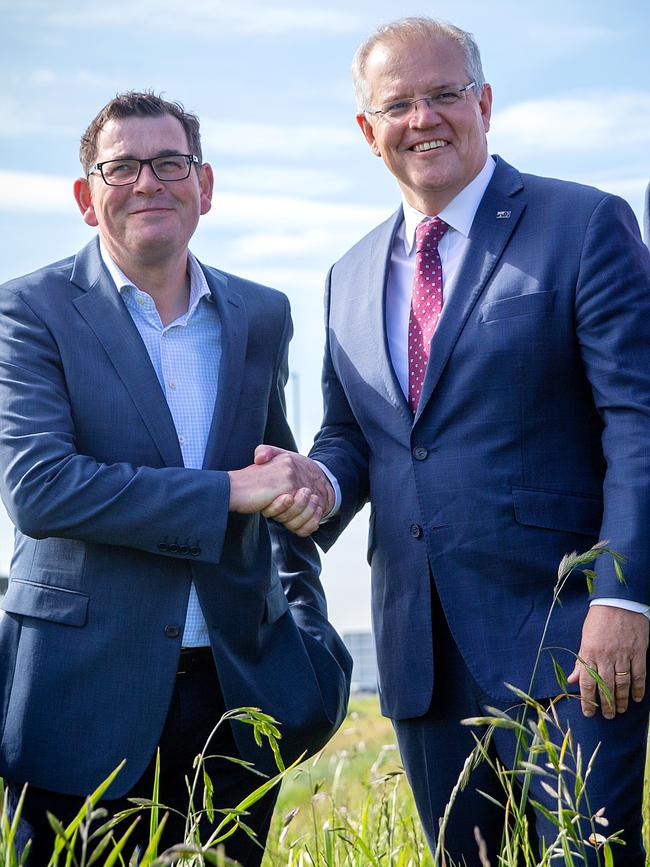 Daniel Andrews and Scott Morrison. Picture: Mark Stewart