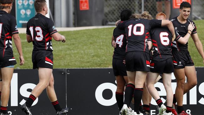 Endeavour players celebrate a first half try. Picture: Jonathan Ng