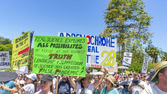 The Freedom Rally in the Brisbane CBD on Saturday. Picture: Richard Walker
