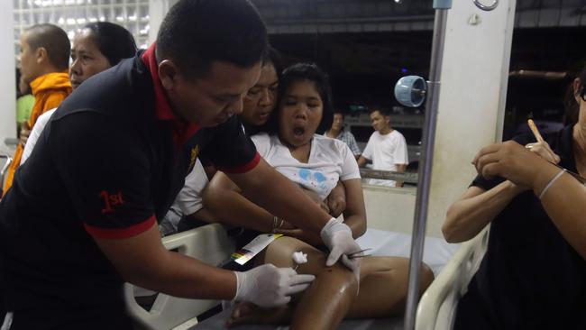 An injured child is treated at a hospital after a bombing in the southern Thai province of Pattani. Picture: AFP/Tuwaedaniya Meringing