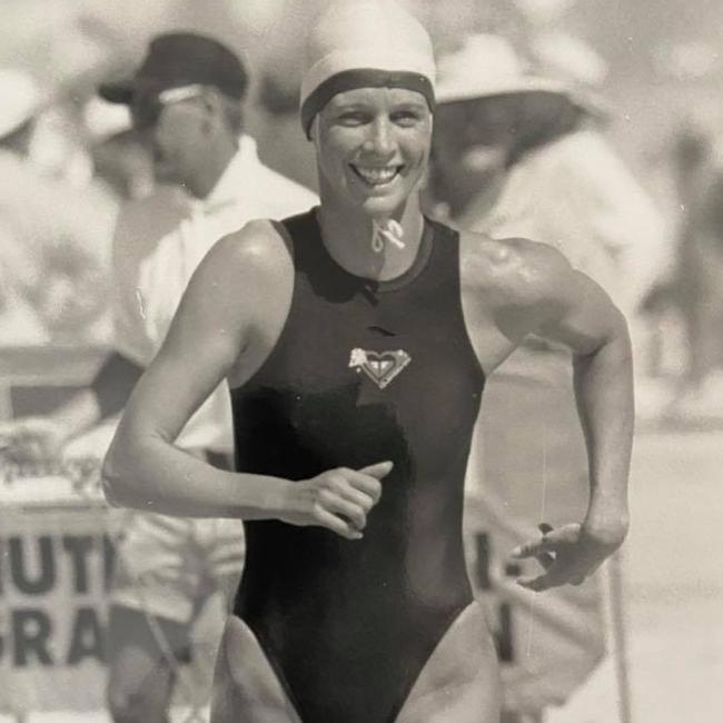 Rocco's mum, Kylie Zikarsky, competing during her triathlon career.