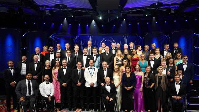 Current Tennis players, legends and award winners pose for a group photo following the during the 2024 Newcombe Medal at Crown Palladium in Melbourne. (Photo by Graham Denholm/Getty Images for Tennis Australia)