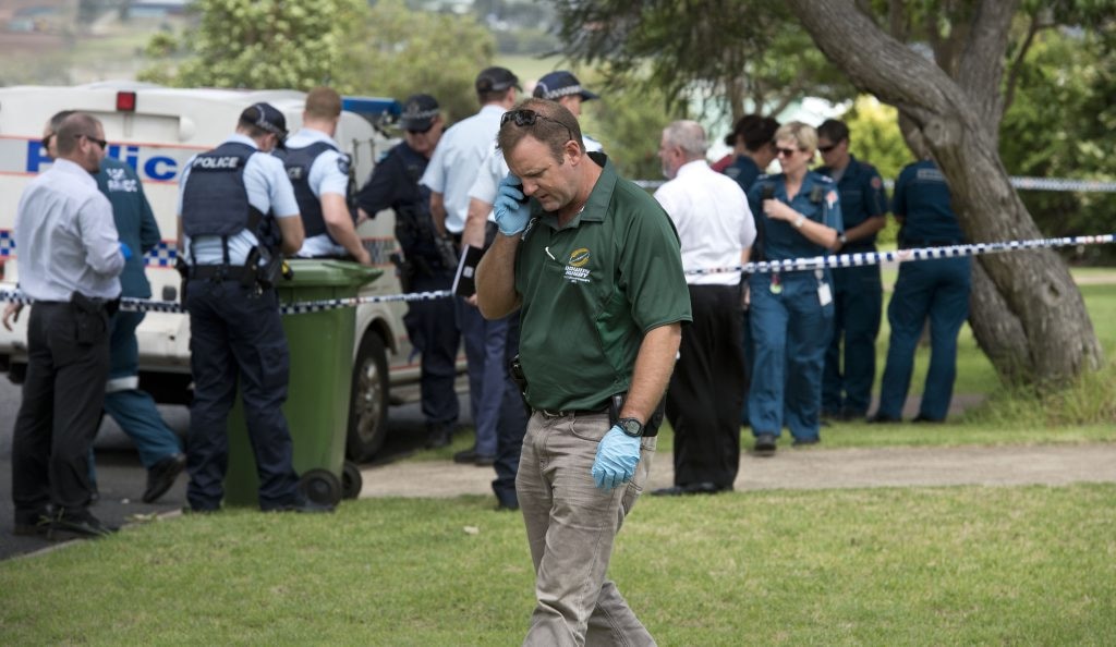 Police cordon off Redwood St in Newtown after the double stabbing deaths of a woman and her 12-year-old daughter. Picture: Nev Madsen