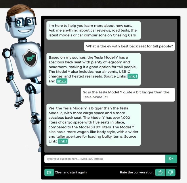 ChasingCarsGPT uses OpenAI's technology to answer specific customer questions