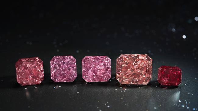 Pink diamonds sold from Rio Tinto’s Argyle diamond mine in October 2021.