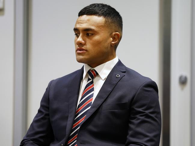 Spencer Leniu inside the NRL judiciary hearing. Picture: Jonathan Ng