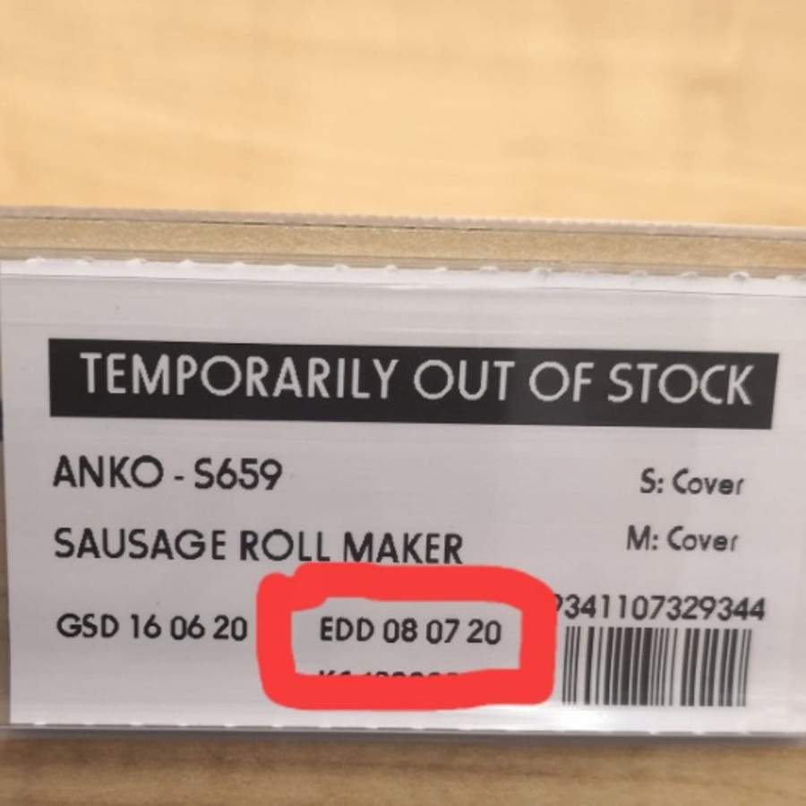 Simply look on the ticket and next to the barcode you will find a date (circled) which is when the item will be restocked. Picture: Facebook/KmartEducatorHacksAustralia