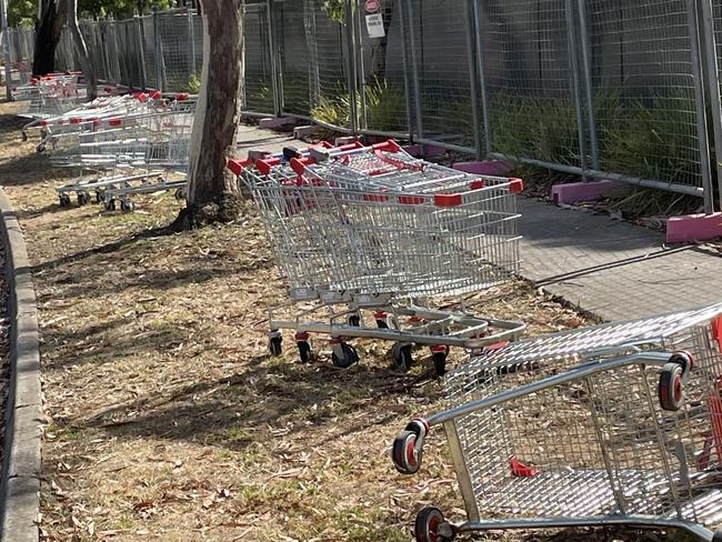 Shopping trolleys left along Barber Drive near Pacific Werribee shopping centre.