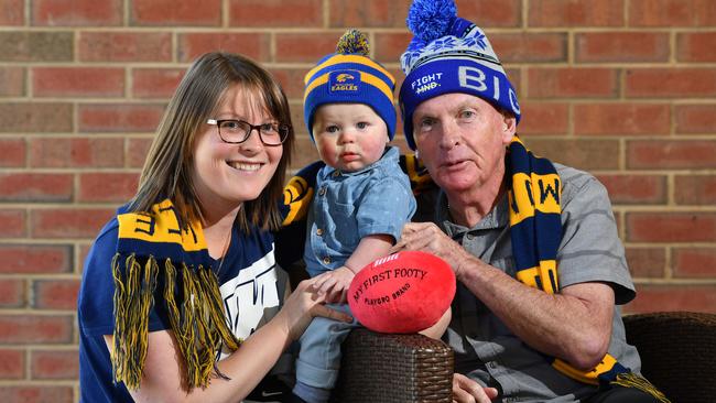 Graham Johnson with his daughter Bec Leach, and grandson Hunter. Picture: Keryn Stevens/AAP