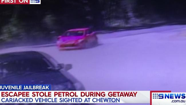 A red hatchback at a petrol station in Chewton. Picture: Nine News