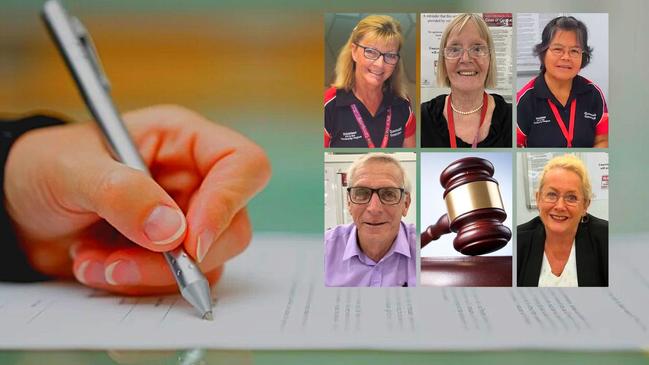 Justices of the Peace at Victoria Point: clockwise from top left: Coral Moore; Dorothy Lloyd; Helen Ackworth; Susan Law; and Phil Barnes.